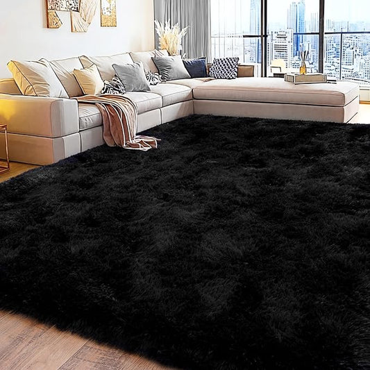 6x9 Fluffy Fuzzy Area Rug for Living Room Bedroom, Ultra Soft Large Living Room Rugs, Non Slip Thick Shag Rug for Dorm, Kids Girls Boys Rug for Home Decor Aesthetic, Black