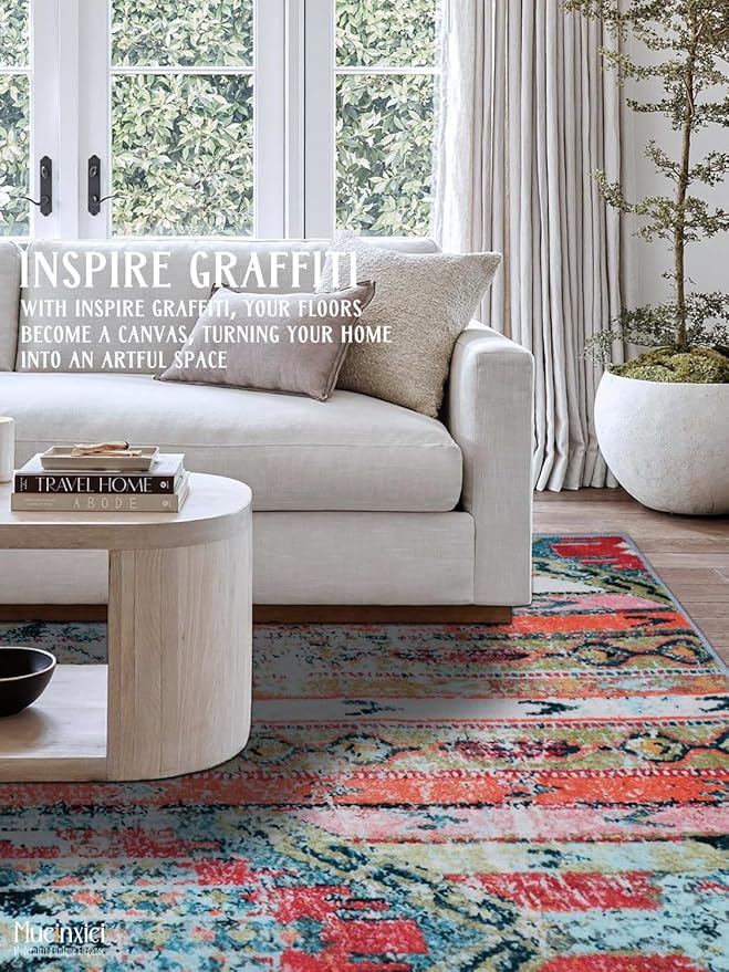 2x3 Modern Abstract Area Rug - Non-Slip Machine Washable Low-Pile Carpet for Living Room, Bedroom, Entryway | Geometric Door Mat, Indoor Decor Small Spaces Kitchen