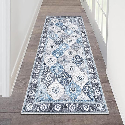 HEBE Hallway Runner Rug 2'x5' Washable Vintage Distressed Area Rugs Non Slip Laundry Rug Runner Boho Floor Carpet Runners for Hallways Entryway Laundry Room Kitchen Bathroom