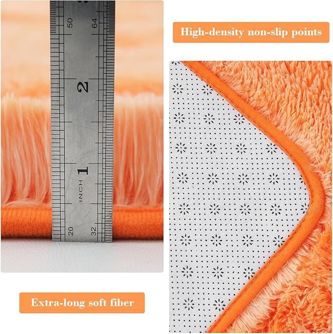 Mottling Orange Fluffy Rug Shaggy Area Rug, 3x5 Area Rugs for Girls Bedroom, Soft Cute Baby Play Mat, Indoor Floor Carpet for Teen, Nursery, Preppy Dorm, Plush Aesthetic Bedside Rug