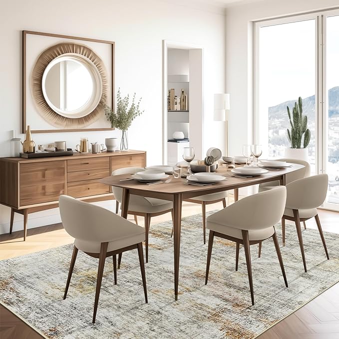 Washable Area Rug 8x10, Large Soft Abstract Rugs for Living Room Vintage 8x10 Area Rugs for Bedroom Dining Room Non-Slip Stain Resistant Under Table Gray Rust Rug