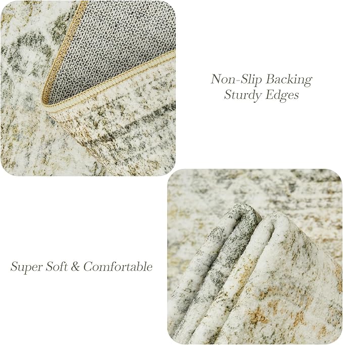 Washable Area Rug 8x10, Large Soft Rugs for Living Room Vintage 8x10 Area Rugs for Bedroom Dining Room Non-Slip Stain Resistant Under Table Grey Rug