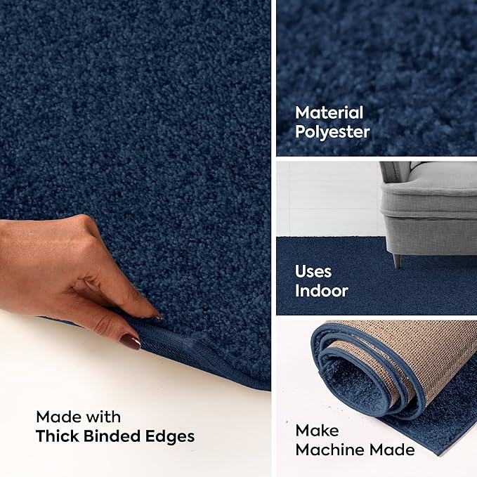 Furnish my Place Modern Plush Solid Color Rug - Navy, 7' x 20', Pet and Kids Friendly Rug. Made in USA, Rectangle, Area Rugs Great for Kids, Pets, Event, Wedding, Living Room