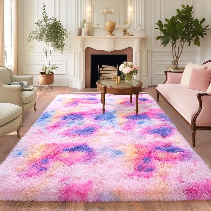5x7 Area Rugs for Living Room, Plush Thick Carpets for Boy and Girls Room, Modern Soft Shag Rug for Bedroom, Non Slip, Large Indoor Carpet for Nursery Dorms Home Decor Aesthetic, Rainbow