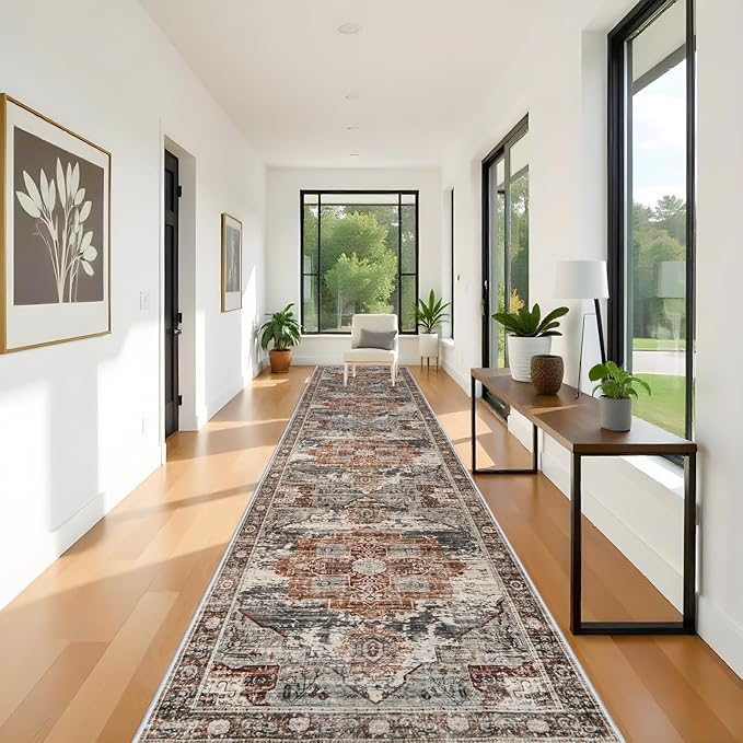 RUUGME Hallway 3x16 Runner Rugs - Large Boho Rugs for Living Room Stain Resistant Carpet Vintage Tribal Rugs for Bedroom Kitchen Bathroom Non Slip Backing Decor Floor Decoration Mat 3x16 Brick