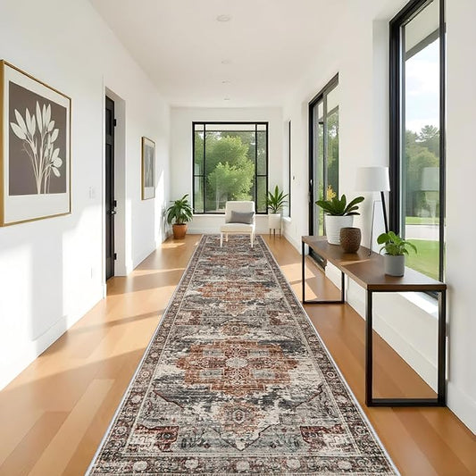 RUUGME Hallway 3x16 Runner Rugs - Large Boho Rugs for Living Room Stain Resistant Carpet Vintage Tribal Rugs for Bedroom Kitchen Bathroom Non Slip Backing Decor Floor Decoration Mat 3x16 Brick