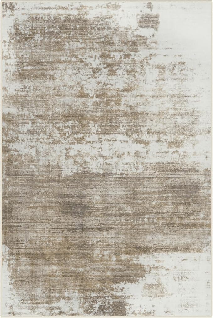 10x14 Area Rugs Washable Rug: Modern Abstract Living Room Rug Soft Anti-Skid Thin Carpet Indoor Floor Non-Shedding Carpets for Bedroom Dining Room Farmhouse Nursery Home Office Brown White