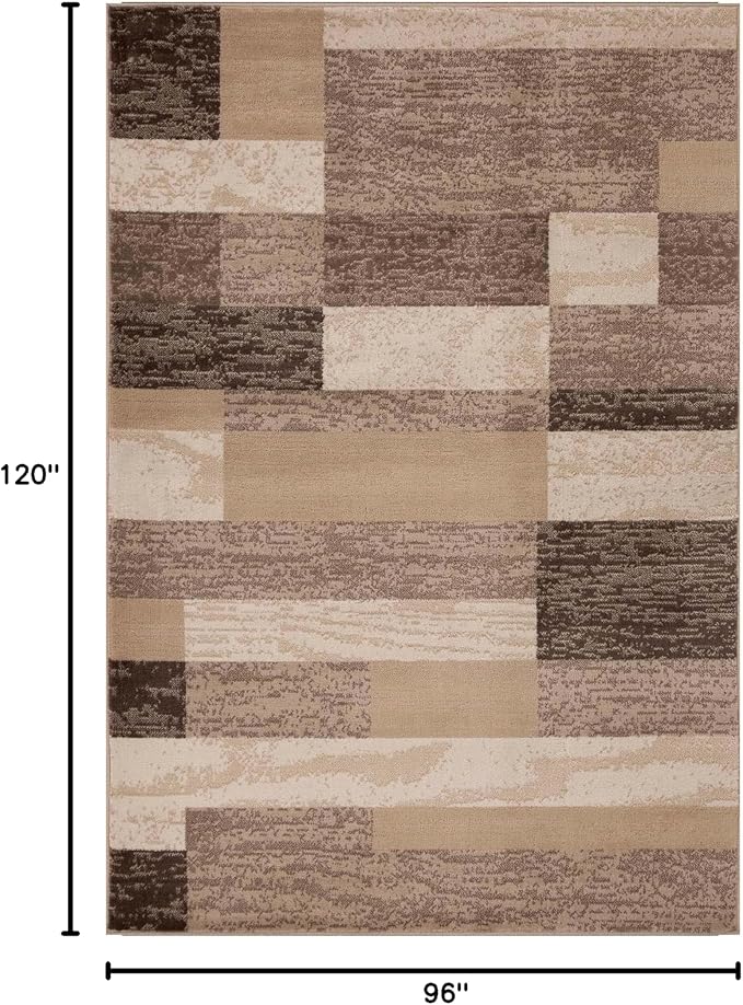 Superior Indoor Area Rug, Jute Backed, Modern Geometric Patchwork Floor Decor for Bedroom, Office, Living Room, Entryway, Hardwood Floors, Rockwood Collection, 8' x 10', Beige