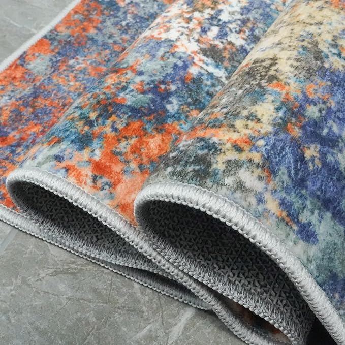 Washable 12x15 Area Rug Abstract - Large Soft Rugs for Living Room Modern Colorful Indoor Mat Non Slip Low Pile Carpet for Bedroom Stain Resistant Thin Floor Mats for Dining Room 12x15 Colorful/Multi