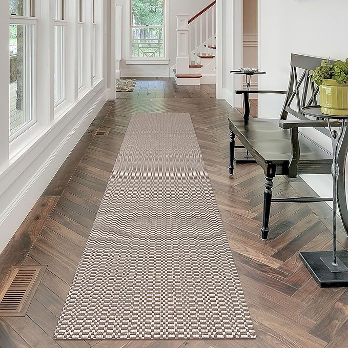 KOZYFLY Washable Runner Rug 2x8 ft Hallway Kitchen Runner Rugs with Rubber Backing Bobo Coffee and White Entryway Runner Indoor, Carpet Runners for Hallway Kitchen Entryway Bedroom