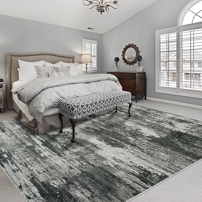 10x14 Area Rugs for Living Room: Large Machine Washable Area Rug with Non Slip Backing Non Shedding Abstract Stain Resistant Carpet for Bedroom Dining Room Nursery Home Office - Black