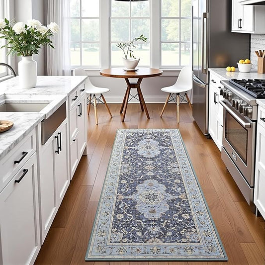 Vasofe Hallway Runner Rug 2x6,Vintage Washable Kitchen Runner Area Rugs with Rubber Backing Non Slip Print Carpet for Entryway,Laundry Room,Bathroom,Home Decor,Navy Blue