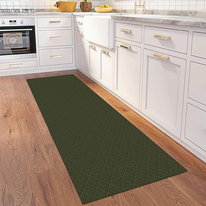 KOZYFLY Runner Rug 2x6 Ft Washable Runners for Hallways Non Slip Rubber Backed Kitchen Runners, Cotton Entryway Runner Indoor, Floor Carpet for Hallway Kitchen Entryway Bedroom, Dark Green