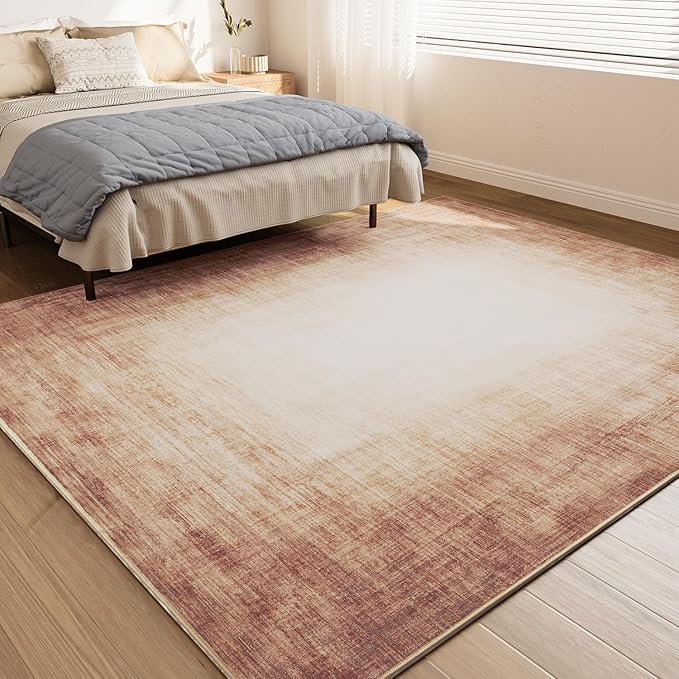 4x6 Area Rugs for Living Room, Machine Washable Non Slip Area Rug Modern Abstract Indoor Rug Carpet Ultra Soft Rugs for Bedroom Dining Room Playroom Bedside Office,Rust Red