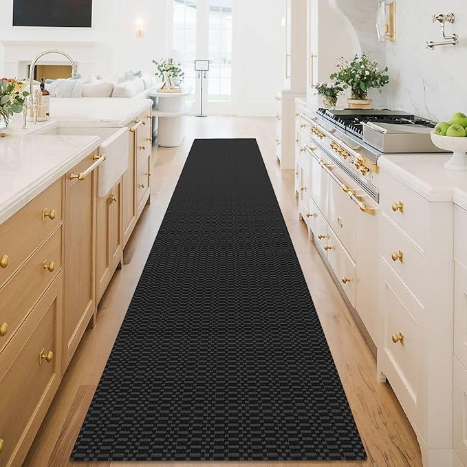 KOZYFLY Washable Runner Rug 3x18 ft Hallway Kitchen Runner Rugs with Rubber Backing Bobo Non Slip Entryway Runner Indoor, Long Carpet Runners for Hall Kitchen Entryway, Black/Grey