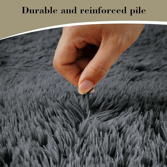 Fluffy Rug Shaggy Area Rug, Dark Gray 5x8 Area Rugs for Bedroom, Small Bedside Rug, Soft Fluffy Shaggy Entryway Throw Rugs for Living Room Bedroom Kids Room Home Decor