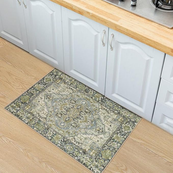 2x3 Small Entryway Rug - Washable Non-Slip Rugs Indoor Door Mat Entry Rug for Kitchen Bedroom, Vintage Accent Area Rug Throw Rugs Doormat Floor Carpet for Front Entrance Bathroom