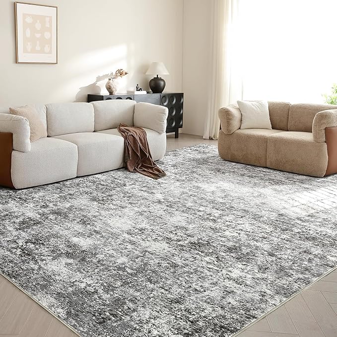 Area Rugs for Living Room: 5x8 Washable Neutral Abstract Rug for Bedroom Large Soft Modern Dining Room Rugs Indoor Floor Low Pile Carpet for Home Office Nursery - Grey