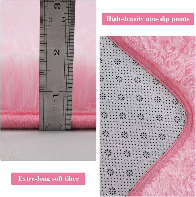Pink Fluffy Rug Shaggy Area Rug, 4x6 Area Rugs for Girls Bedroom, Soft Cute Baby Play Mat, Indoor Floor Carpet for Teen, Nursery, Preppy Dorm, Plush Aesthetic Bedside Rug