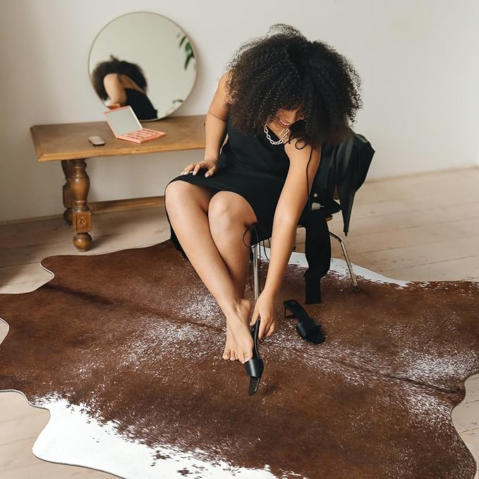 AROGAN 8×10 Feet Western Decor Faux Fur Cowhide Rug, Premium Animal Skin Cow Hide Rug, Sturdy Cow Print Rugs for Wall Decor, Western Floor Carpet for Bedroom Living Room, Dark Brown