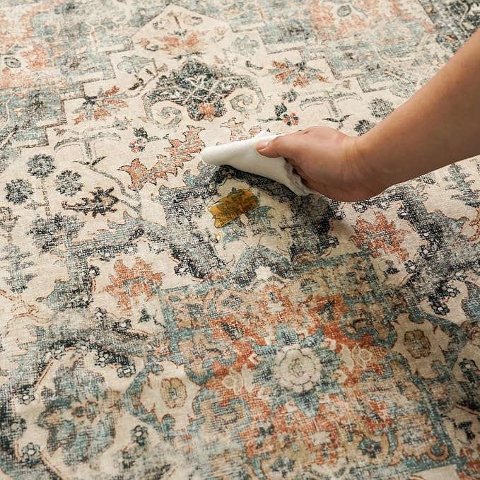 2x3 Washable Area Rug Vintage - Living Room Farmhouse Oriental Rug Distressed Non-Slip Stain Resistant Carpet for Bedroom Dining Room Home Kitchen Office (2x3 Green)