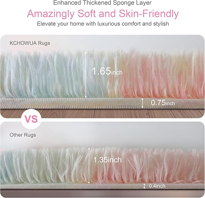 Thick Area Rug 5x8 Unicorn Fluffy Shag for Girls Bedroom, Rainbow Soft Fuzzy Furry Shaggy Pastel Rug for Living Room,Thickened Washable Non Slip Princess Kids Nursery Boys Dorm Room Carpets