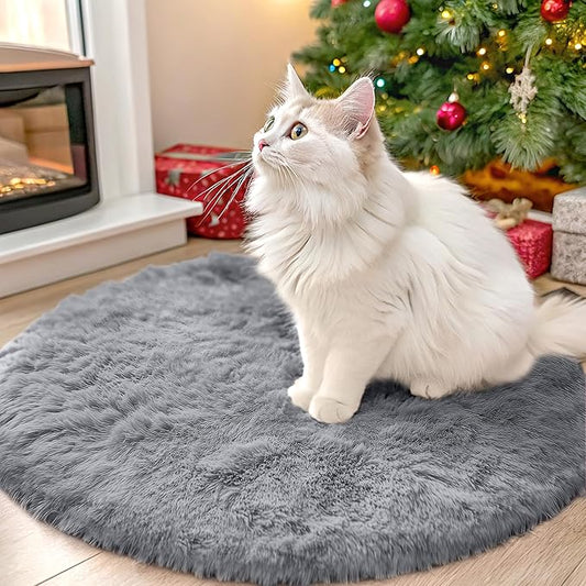 OLANLY Light Grey Round Rugs for Bedroom - Machine Washable, 2x2 Feet Circle Area Rugs for Living Room, Soft and Fluffy Shaggy Carpet for Teen Girl and Boys, Nursery Rooms, Dorms, Home Decor Aesthetic