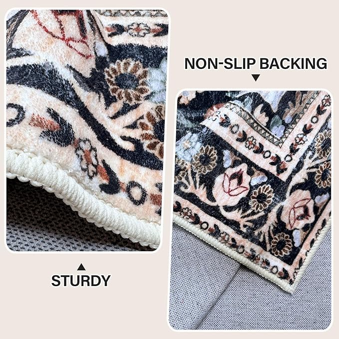 Vhong Washable Area Rugs Boho Runners Vintage Modern Neutral Carpet Black and Brown 2×6 High Traffic Rugs for Kitchen Hallway Living Room Non Slip