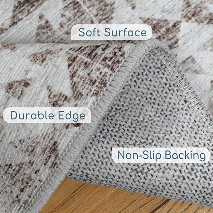 8'x10' Machine Washable Vintage Design Area Rug - Non Slip, Stain Resistant for Home, Office, Machine Washable Area Rugs 8x10 for Living Room (Grey Blue Cream 8x10)