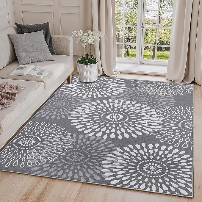 LuxStep Area Rug, 5'x7' Entryway Rug, Non-Slip Washable Hallway Runner Rug, Ultra-Thin Foldable Indoor Carpet for Kitchen Bedroom Bathroom, Grey