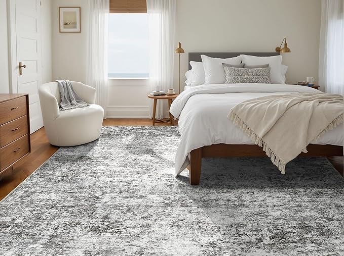 Area Rugs for Living Room: 5x8 Washable Neutral Abstract Rug for Bedroom Large Soft Modern Dining Room Rugs Indoor Floor Low Pile Carpet for Home Office Nursery - Grey