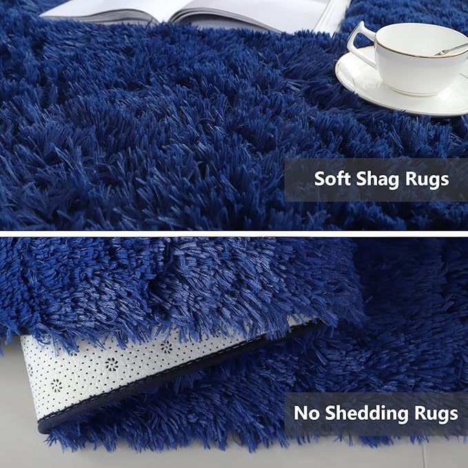 Shag Area Rugs for Bedroom Living Room,5X8 Ultra Soft Fluffy Area Rugs for Dorm, Indoor Carpet Nursery Rugs for Kids Girls Room Home Decor, Navy Blue