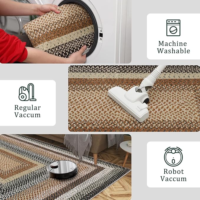 Imitation Braided Collection-Print Washable Runner Rug 2x10 Non Slip Bath Mat Modern Soft Bedroom Rug Farmhouse Throw Rugs Kitchen Rugs Stain Resistant Carpet for Hallway Entryway