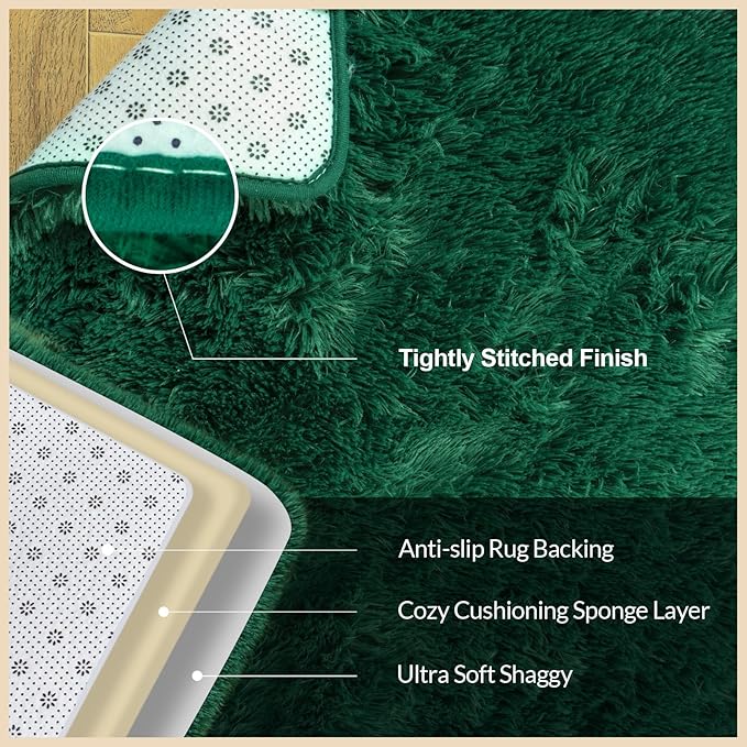 6 x 9 Rugs for Living Room, Large Fluffy Dark Green Area Rugs for Bedroom, Soft Carpet Shag Kids Room Rug, Non-Slip Fuzzy Rugs Indoor (6ft x 9ft, Dark Green)