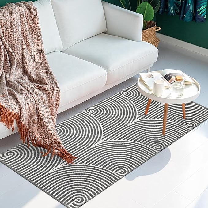 Tiffasea Kitchen Rug 2'x4.3',Machine Washable Bathroom Runner Rug,Cotton Woven Entryway Modern Area Gray Bedroom Front Door Mat Indoor Outdoor Rugs for Hallway/Laundry/Living Room,Grey
