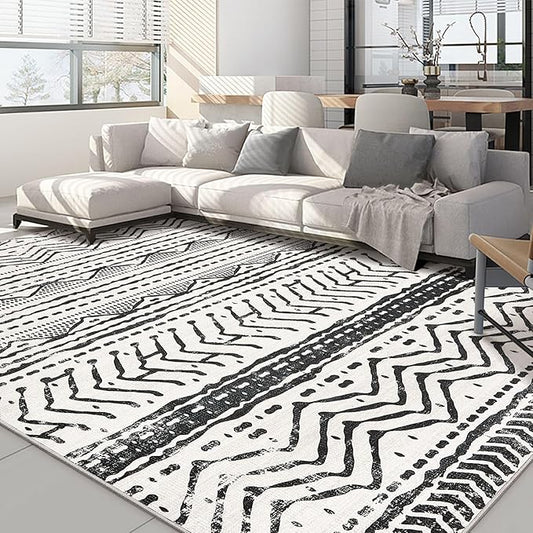 Black Rug Living Room 5X7: Washable Boho Large Neutral Soft Rug Modern Stain Resistant Moroccan Indoor Non Slip Floor Carpet for Bedroom Nursery Kids Playroom Office Dining Room Classroom Dorm