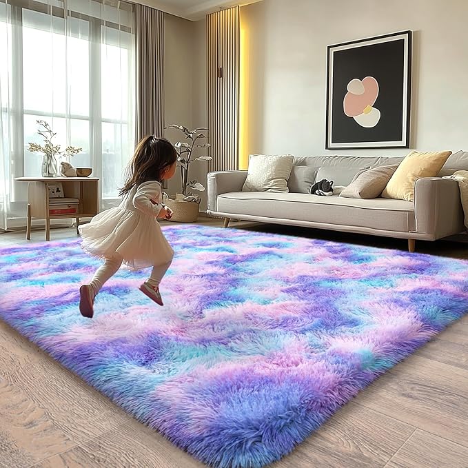 Upgrade Non-Slip Plush Rugs Fluffy Area Rugs for Living Room, Soft Shaggy Carpets for Living Room, Perfect Decor for Modern Home Rainbow 6x9 Feet