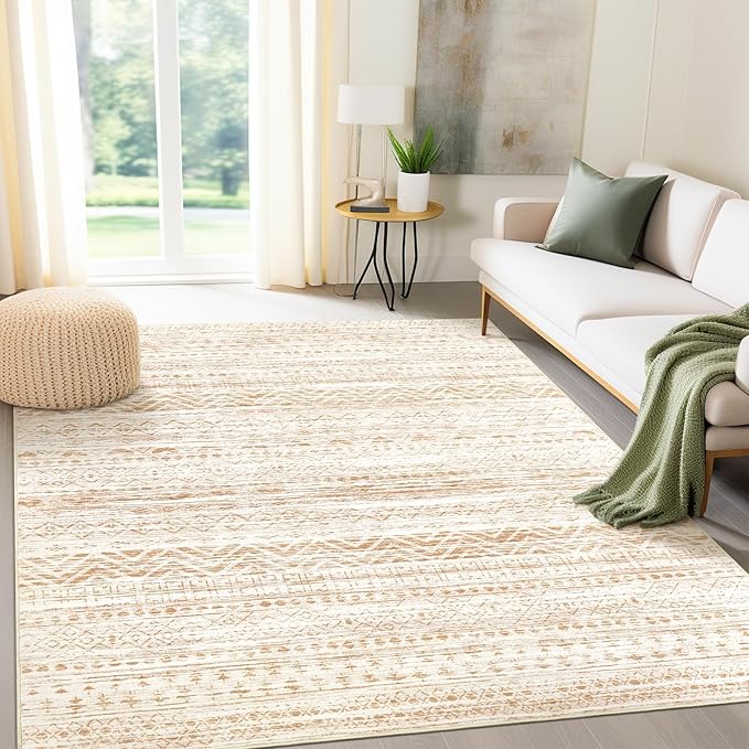 3x5 Area Rugs for Living Room Moroccan Washable Carpet Non-Slip Indoor Area Rugs for Dining Room Bedroom Beige