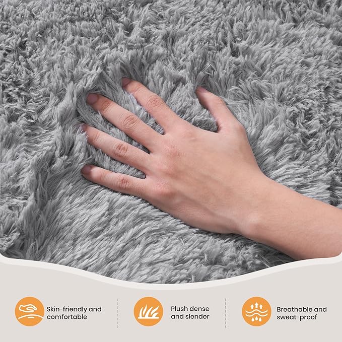 Zentavio Area Rugs for Living Room Rugs for Bedroom 4x6 Carpet Fluffy Furry Soft Shag Aesthetic Plush High Pile Gray Throw Rug for Nursery Kids Room Dorm Light Grey