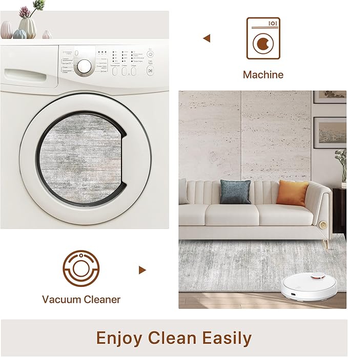 Bavni Washable Rug, Soft Abstract Rugs Non-Slip, Thin Foldable 3x5 Rug, Modern Stain Resistant Area Rug for Living Room, Kitchen, Bedroom, White/Grey