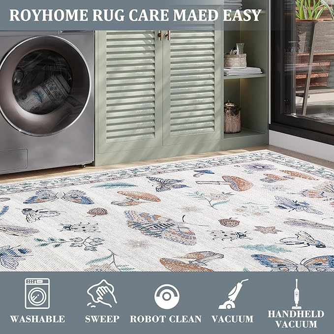 2.5x8 Runner Rug for Hallway Washable Kitchen Rugs Non Slip with Rubber Back Mushroom Soft Low-Pile Stain Resistant Foldable Indoor Carpet for Entryway Laundry Room Floor Mats Beige