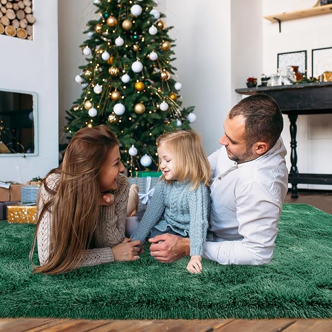 Ultra Fluffy Rug for Living Room Bedroom, 5x7 Fuzzy Large Area Rug for Living Room, Plush Soft Shag Carpet for Girl Boy Kids, Non Slip Rug Modern Indoor Home Decor Aesthetic, Dark Green