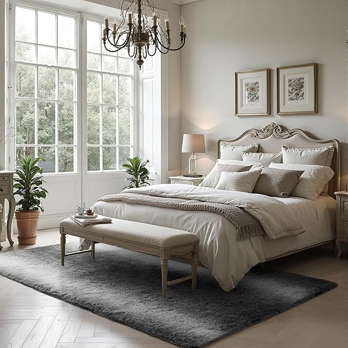 Zentavio Area Rugs for Living Room Large Rugs for Bedroom 5x8 Carpet Fluffy Soft Shag Aesthetic Plush High Pile Gray Throw Rug for Nursery Kids Room Dorm Grey White