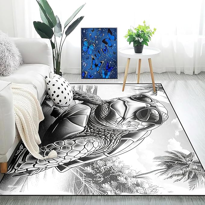 Sea Turtle Area Rug - Sea Turtle Rug for Bedroom Ocean Theme Rugs Coastal Rugs for Bedroom Ocean Animal Room Decor, 70 x 55 Inches