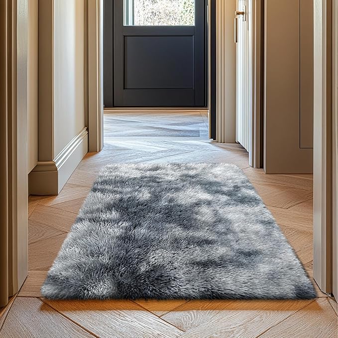 2x3 Fluffy Area Rugs for Bedroom Living Room,Small Soft Shag Fuzzy Rug Non-Shedding Indoor Plush Carpet for Kids Bedroom Nursery Dorm Home Decor,Mottling Black