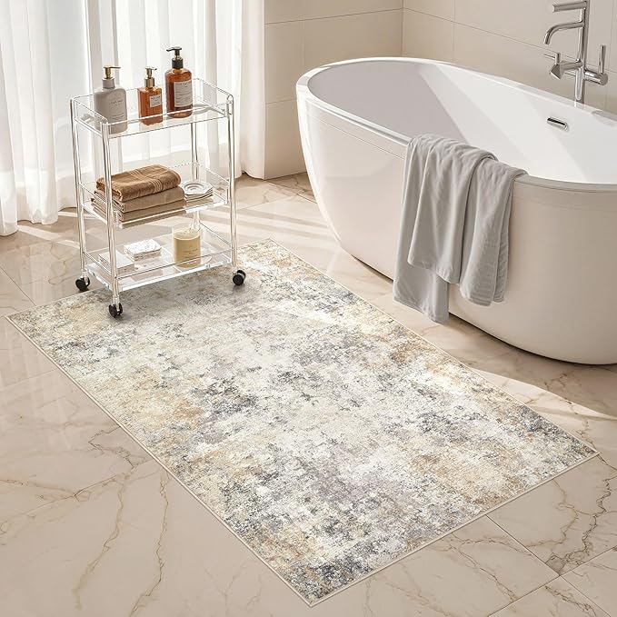 3x5 Area Rug Living Room Rugs - Washable Neutral Modern Abstract Soft Thin Rug Indoor Floor No Slip Rug Carpet for Bedroom Under Dining Table Home Office Decor - Golden Grey