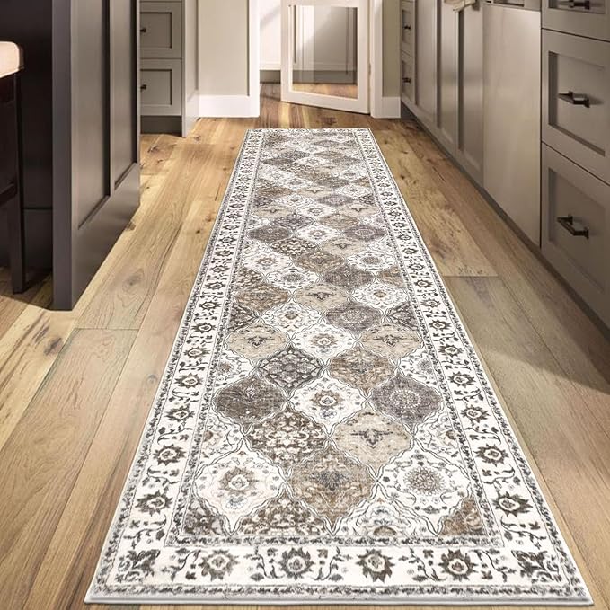 HEBE Hallway Runner Rug 2'8''x12' Washable Vintage Distressed Area Rugs Non Slip Laundry Rug Runner Boho Floor Carpet Runners for Hallways Entryway Laundry Room Kitchen Bathroom