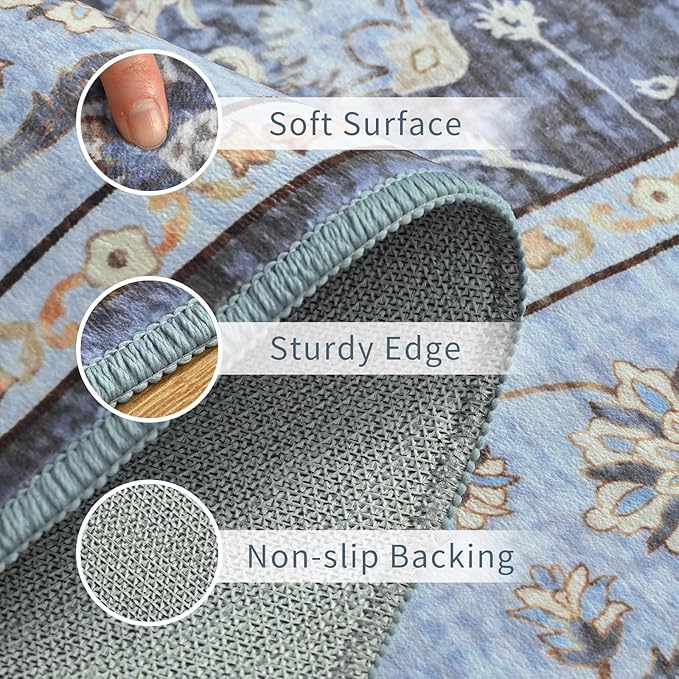 Vasofe Hallway Runner Rug 2x6,Vintage Washable Kitchen Runner Area Rugs with Rubber Backing Non Slip Print Carpet for Entryway,Laundry Room,Bathroom,Home Decor,Navy Blue