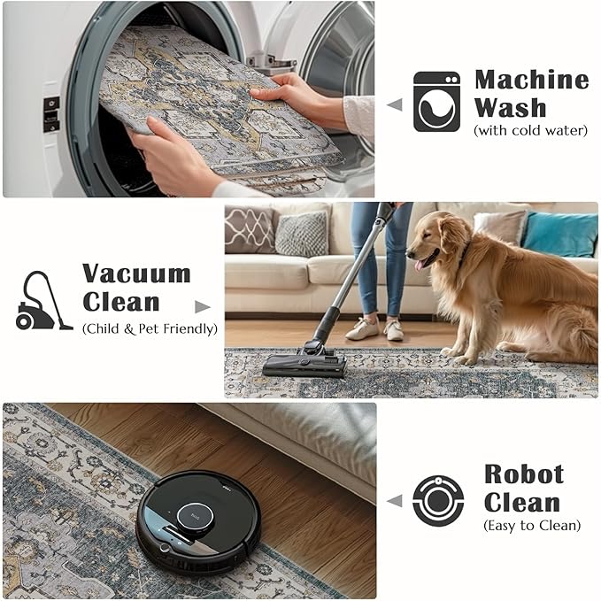 jinchan Runner Rug 3x8 Vintage Hallway Runner Boho Washable Rug Floral Medallion Retro Non Slip Classic Thin Soft Carpet for Kitchen Bedroom Bathroom Laundry Room Doorway Grey