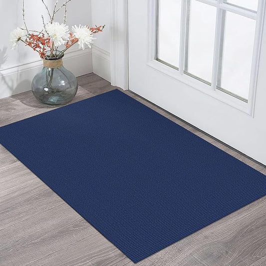 KOZYFLY Washable Area Rug 2x3 Ft Small Entryway Rug Indoor Door Mat Throw Rugs with Rubber Backing, Braided Cotton Floor Carpet for Front Entrance Bathroom Kitchen Foyer, Navy/Dark Navy